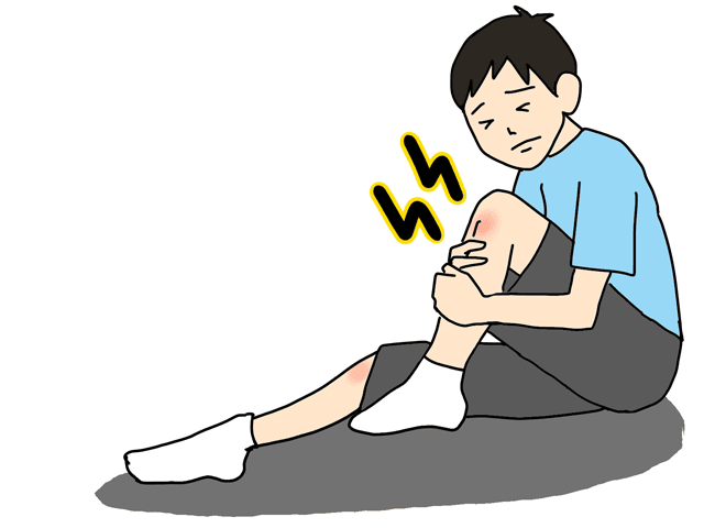 痛い膝を抱える少年のイラスト