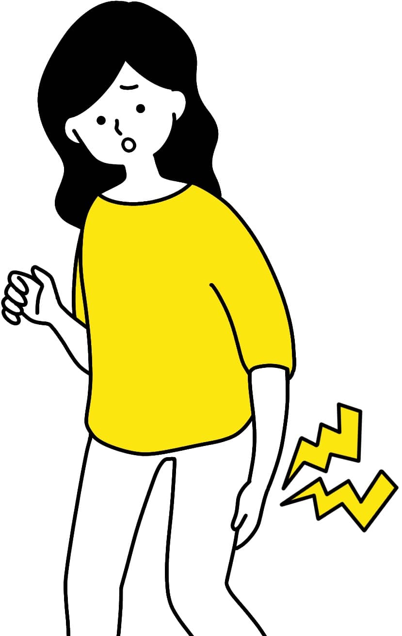 「お尻の深いところが痛む」「足にかけてしびれがある」といった症状でお悩む女性のイラスト