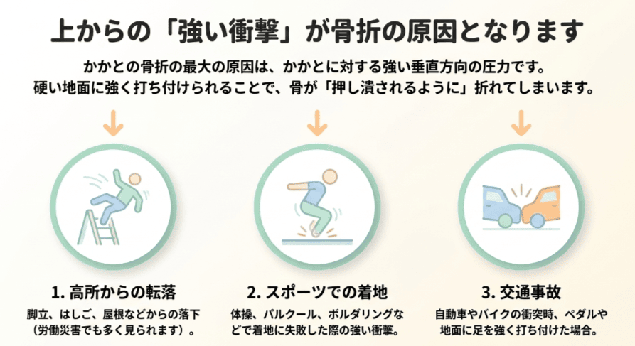 踵骨骨折の原因のイラスト
