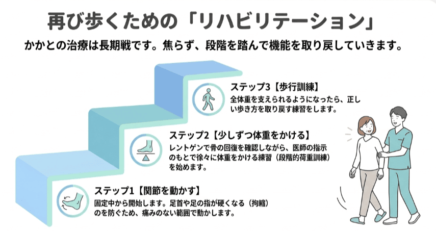 踵骨骨折のリハビリテーションのイラスト