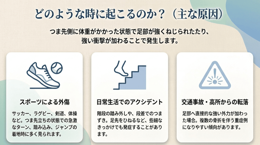リスフラン関節損傷の主な原因のイラスト