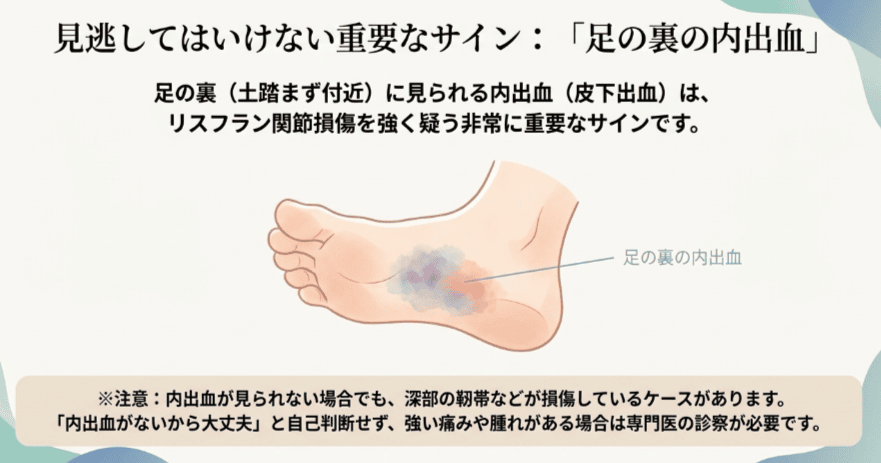 リスフラン関節損傷の代表的な症状のイラスト