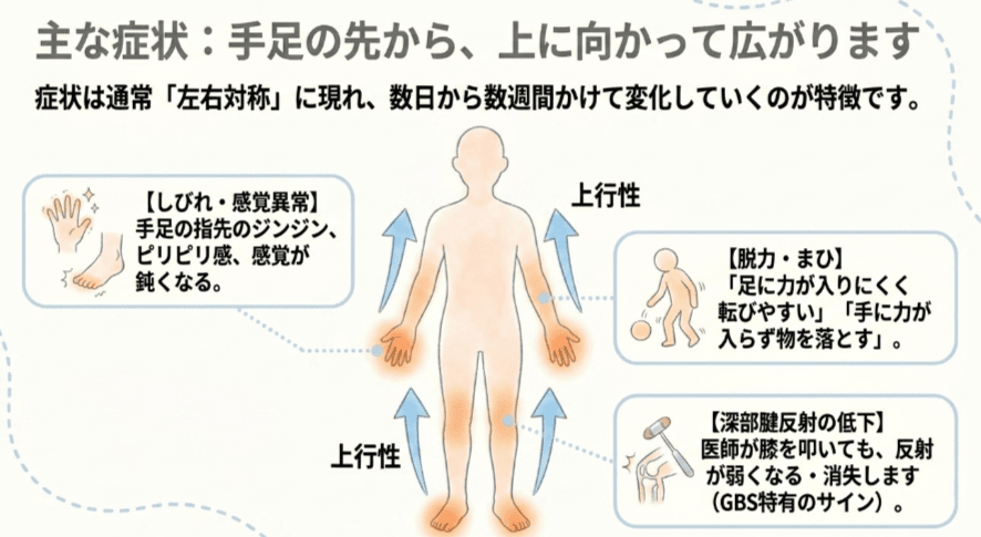 ギラン・バレー症候群の主な症状と経過イラスト